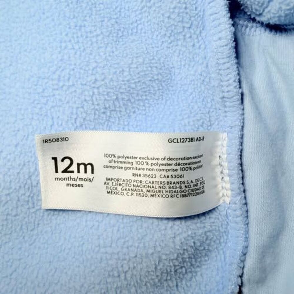 Baby Fleece Jacket 12M Blue Sherpa Zip Up Carter’s Lightweight - Picture 7 of 7